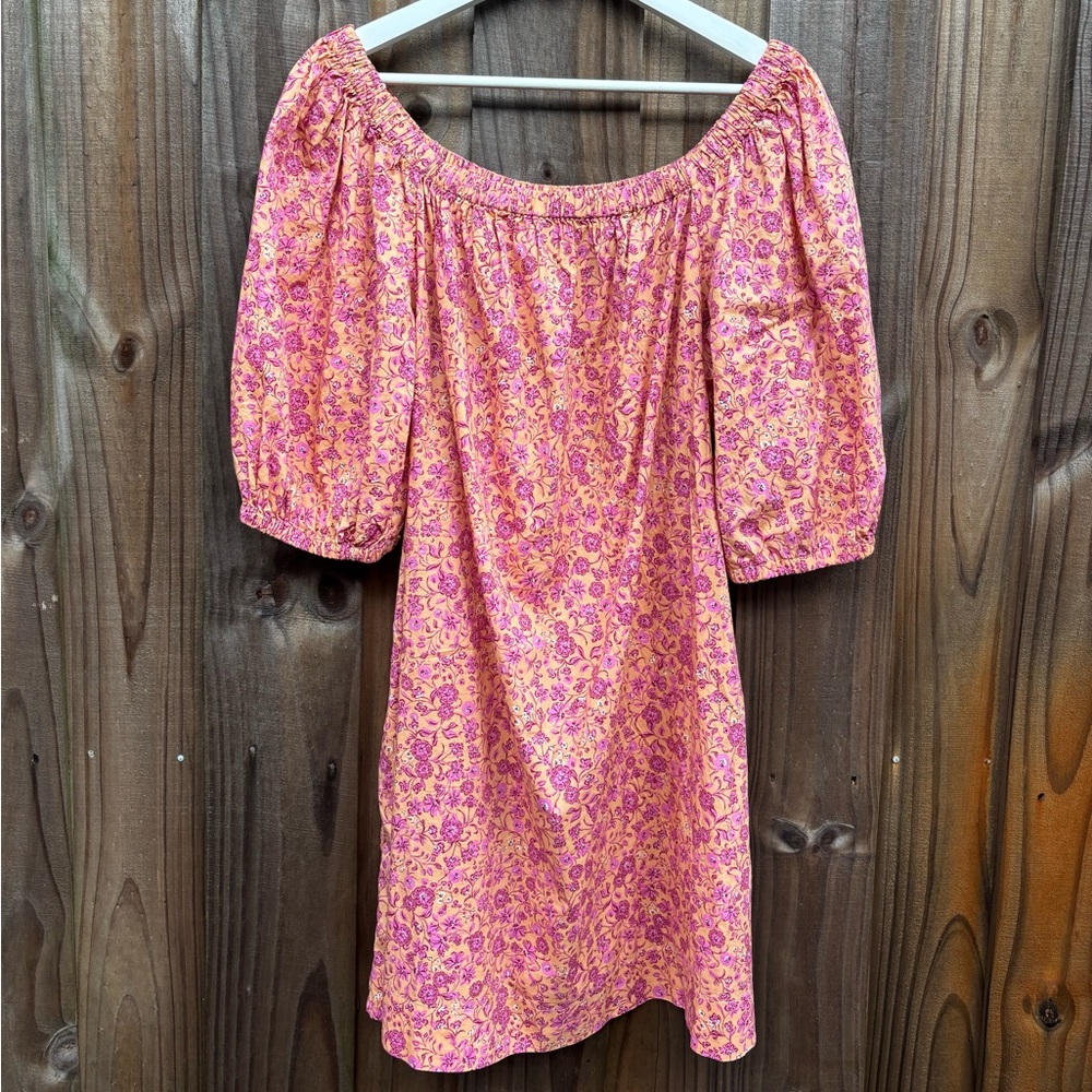 Floral Off-Shoulder Dress in Pink and Orange